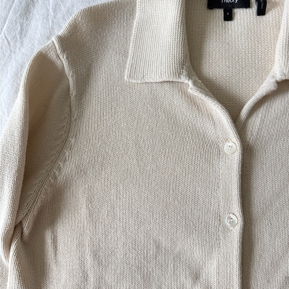 Theory Cream Polo-Style Knit Cotton/Cashmere Cardigan - Picture 3 of 4